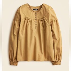 J. Crew Womens NWT Shirred Popover Cotton Poplin Top Honey Brown Size XS Preppy